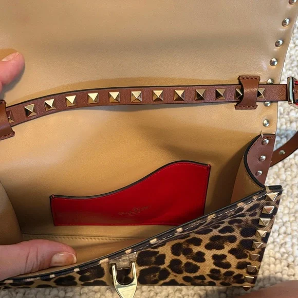 Valentino Garavani Leopard and Brown Studded Crossbody Bag - Picture 4 of 5